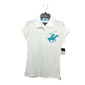 Beverly Hills Polo Shirt White & Green Embroider